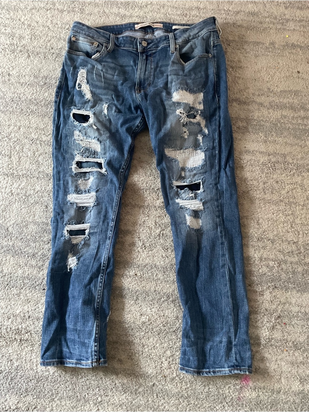 Guess Men’s Distressed Dark Blue Slim Straight Jeans